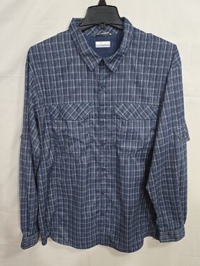 Columbia Omni Shade Mens XXL Vented Blue Plaid Button Up Pockets